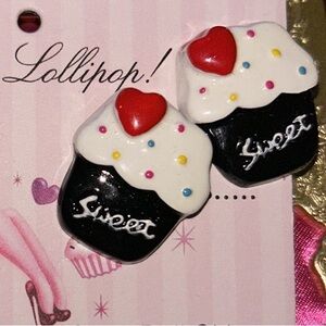 Cherry cupcake sprinkles polka dot Oh lollipop earrings heart pinup rockabilly